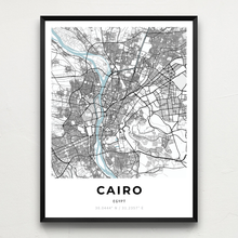 Load image into Gallery viewer, Classy Vendor - Minimalist map of Cairo, Egypt, in a black frame on wall
