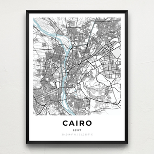 Classy Vendor - Minimalist map of Cairo, Egypt, in a black frame on wall