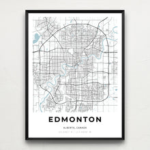Load image into Gallery viewer, Classy Vendor - Minimalist map of Edmonton, Alberta, Canada, in a black frame on wall
