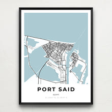 Load image into Gallery viewer, Classy Vendor - Minimalist map of Port Said and Port Fouad, Egypt, in a black frame on wall
