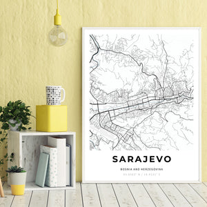 Map of Sarajevo, Bosnia & Herzegovina