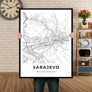 Map of Sarajevo, Bosnia & Herzegovina