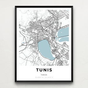 Map of Tunis, Tunisia
