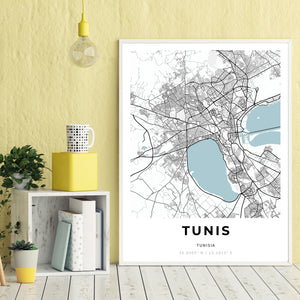 Map of Tunis, Tunisia